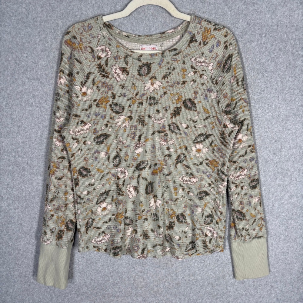 Knox Rose Waffle Knit Floral Thermal Top Large Sage Green Boho Cottage GORP